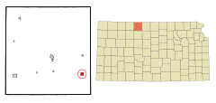 Phillips County Kansas Incorporated and Unincorporated areas Kirwin Highlighted.svg