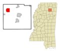 Pontotoc County Mississippi Incorporated and Unincorporated areas Thaxton Highlighted