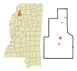 Quitman County Mississippi Incorporated and Unincorporated areas Marks Highlighted.svg