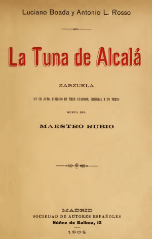 Archivo:La Tuna de Alcalá (1904) zarzuela, portada