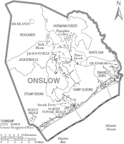 Archivo:Map of Onslow County North Carolina With Municipal and Township Labels