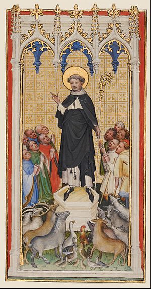 Archivo:Master of St. Veronica (German, active about 1395 - 1415) - Saint Anthony Abbot Blessing the Animals, the Poor, and the Sick - Google Art Project