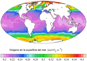 Archivo:Annual mean sea surface oxygen (World Ocean Atlas 2005)-es