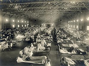 Archivo:Emergency hospital during Influenza epidemic, Camp Funston, Kansas - NCP 1603