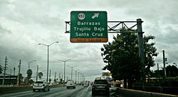 Exit sign for Barrazas, Trujillo Bajo and Santa Cruz barrios in Carolina, Puerto Rico.jpg