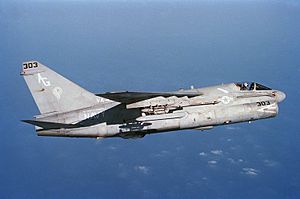 Ling-Temco-Vought A-7E Corsair II of VA-46 in flight on 1 July 1988 (6440877).jpg