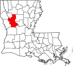 Mapa de Luisiana con la ubicación del Parish Natchitoches