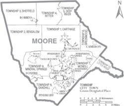 Archivo:Map of Moore County North Carolina With Municipal and Township Labels