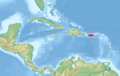 Relief Map of Caribbean with Puerto Rico in red