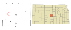Rice County Kansas Incorporated and Unincorporated areas Chase Highlighted.svg