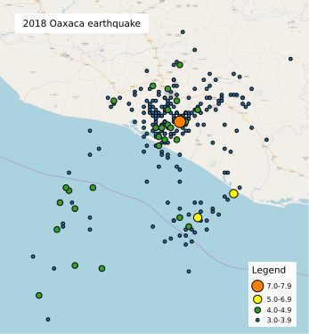 2018 Oaxaca earthquake map