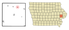 Cedar County Iowa Incorporated and Unincorporated areas Clarence Highlighted.svg