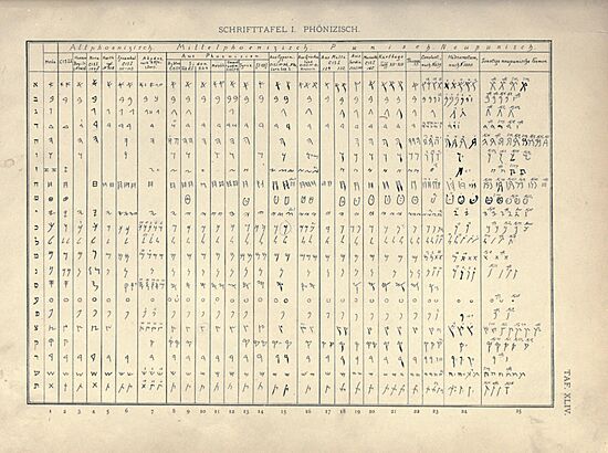 Archivo:Comparison of Phoenician alphabets, Mark Lidzbarski, 1898