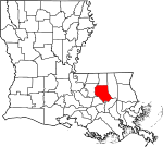 Mapa de Luisiana con la ubicación del Parish Livingston