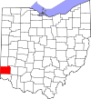 Mapa de Ohio con la ubicación del condado de Butler