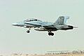 US Navy 051019-M-7404B-257 An F-A-18D Hornet, assigned to Marine Fighter Attack Squadron (All Weather) Three Three Two (VMFA(AW)-332), takes off from the runway in Al Asad, Iraq