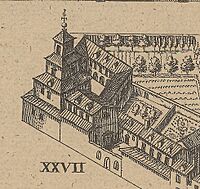 035. Convento de San Gil from Reproduction of Pedro Teixeira's Topographia de la Villa de Madrid (1656), 1881 12 (cropped).jpg