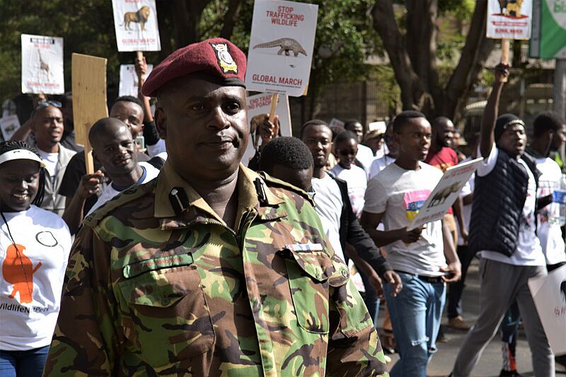 A GSU officer at a rally in Nairobi