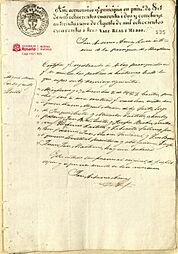Archivo:Certificación de la partida de bautismo de Miguel María de los Santos Acosta Castillo. Archivo Histórico de la Universidad del Rosario
