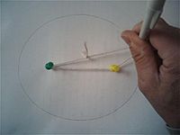 Archivo:Drawing an ellipse via two tacks a loop and a pen