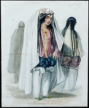 Archivo:In The Streets, Preparing to go out, Caubul costumes, 1842