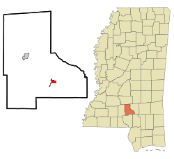 Jefferson Davis County Mississippi Incorporated and Unincorporated areas Bassfield Highlighted.svg