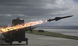 A Rapier missile speeds towards its target during a live firing. Scotland. 17-06-2001 MOD 45137421.jpg