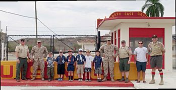 Cub Scouts and GIs at Guantanamo's NE gate, 2015-06