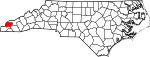 Mapa de Carolina del Norte con la ubicación del condado de Graham