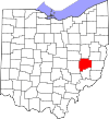 Mapa de Ohio con la ubicación del condado de Guernsey