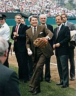Ronald Reagan throws out the opening pitch at a Baltimore Orioles baseball game.jpg