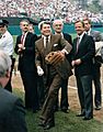 Ronald Reagan throws out the opening pitch at a Baltimore Orioles baseball game
