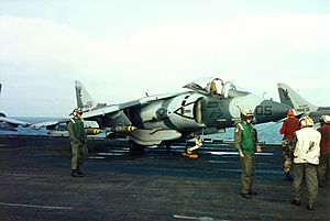 Archivo:AV-8B VMA-331 on USS Nassau (LHA-4) during 1991 Gulf War