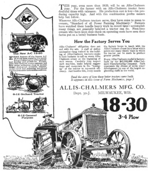 Archivo:Allis-Chalmers tractor advert in Farm Mechanics May 1921 v5 n1 p75