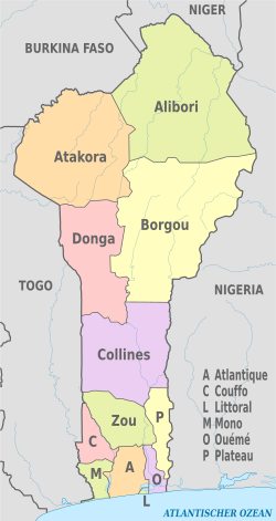 Benin, administrative divisions - de - colored.svg