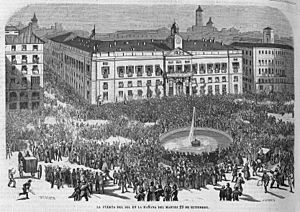 Archivo:La Puerta del Sol en la mañana del 29 de septiembre de 1868, de Urrabieta