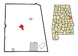Randolph County Alabama Incorporated and Unincorporated areas Wedowee Highlighted.svg