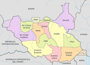 Archivo:South Sudan, administrative divisions - es - colored