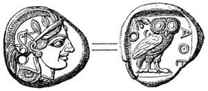 Archivo:Tetradrachma från Aten (omkr 490 fKr, ur Nordisk familjebok)