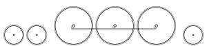 Diagram of two small leading wheels, three large driving wheels joined with a coupling rod, and a single small trailing wheel