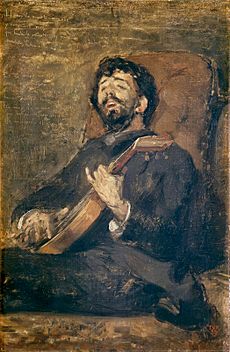 Archivo:1885-THÉO VAN RYSSELBERGHE-Darío de Regoyos tocando la guitarra, 52 x 34,5cm (Museo Nacional del Prado, Madrid)