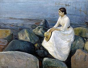 Archivo:Edvard Munch - Summer night, Inger on the beach (1889)