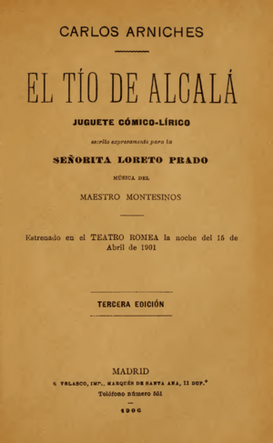 Archivo:El tío de Alcalá (1906) zarzuela, portada
