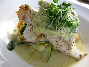 Archivo:Halibut topped with salmoriglio sauce