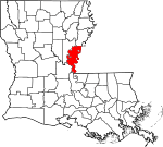 Mapa de Luisiana con la ubicación del Parish Concordia