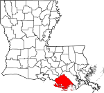 Mapa de Luisiana con la ubicación del Parish Terrebonne