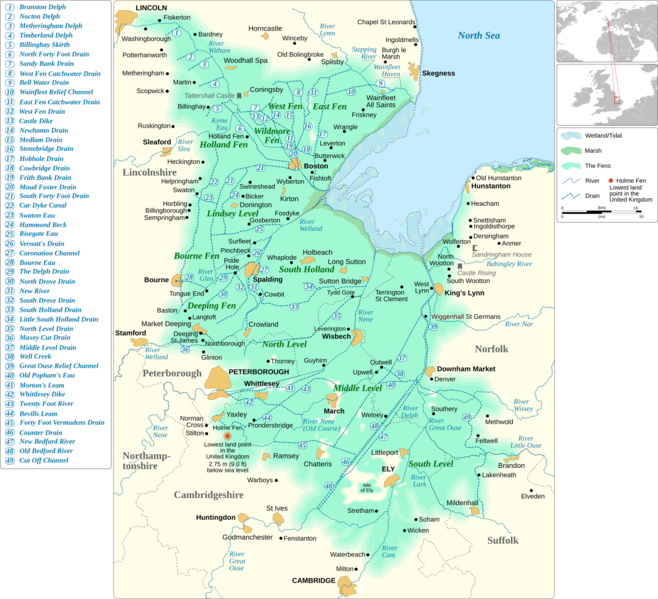 The Fens England map