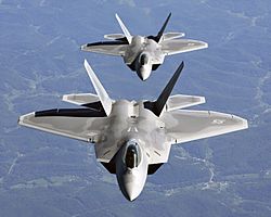Archivo:Two F-22A Raptor in column flight - (Noise reduced)