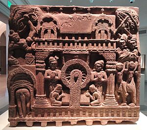 Archivo:A Royal Couple Visits the Buddha, from railing of the Bharhut Stupa, Shunga dynasty, early 2nd century BC, Bharhut, Madhya Pradesh, India, sandstone - Freer Gallery of Art - DSC05134