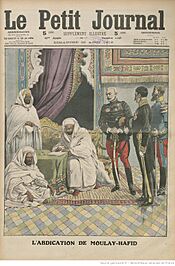 Archivo:Abdication of Abd al-Hafid of Morocco (1912, Le Petit Journal)